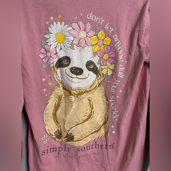 Simply Southern Don’t Let Anyone Dull Your Sparkle Sloth Pink Long Sleeve Small - Picture 1 of 6